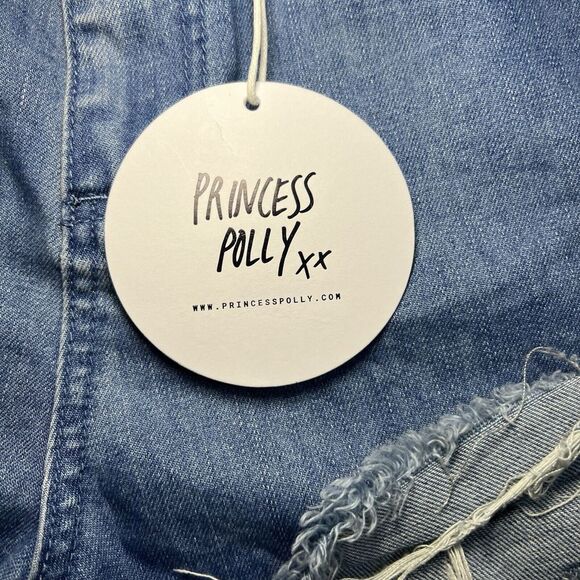 NWT Princess Polly Hoodwink Denim Shorts Pale Blue Size‎ 4 Distressed High Waist - Picture 3 of 6